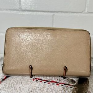 CELINE Leather Zippy Long Wallet Zip Around Wallet Tan Brown EUC
